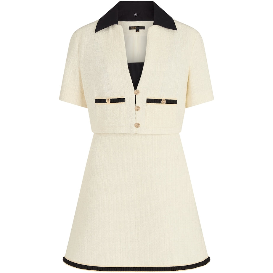 Maje White Tweed-Effect Jacket and Mini Dress Set