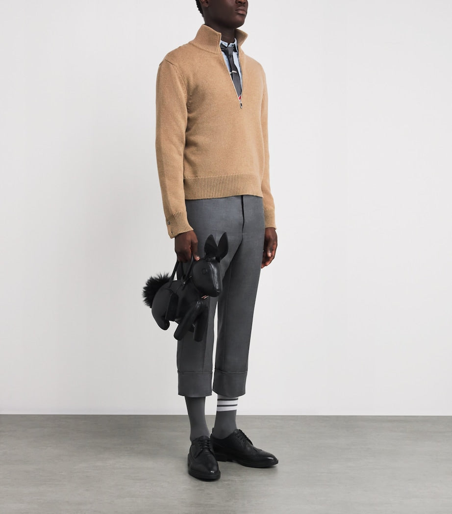 Brown Merino Wool Geese Half-Zip Jumper