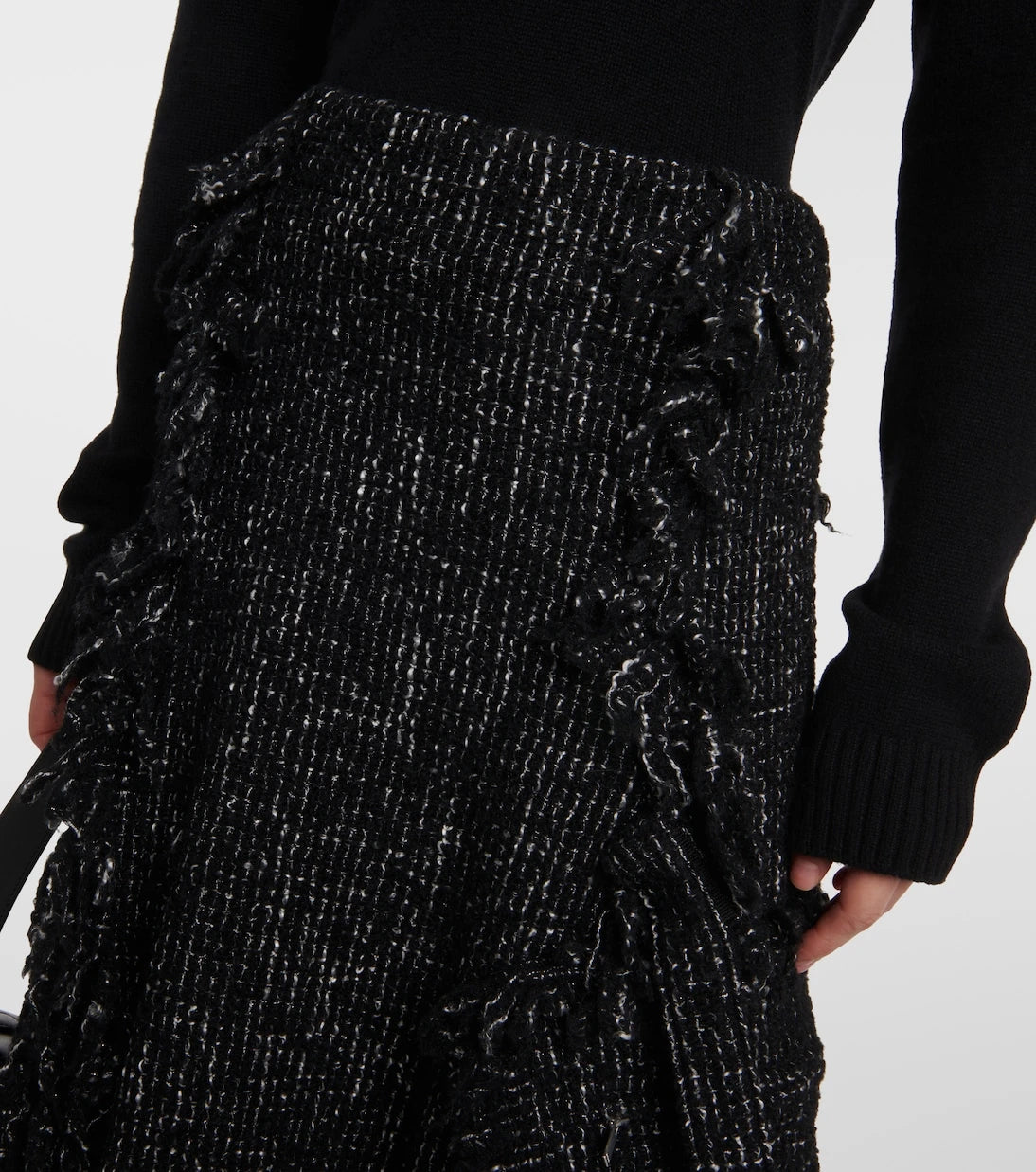 Sacai - Fringed flared tweed midi skirt