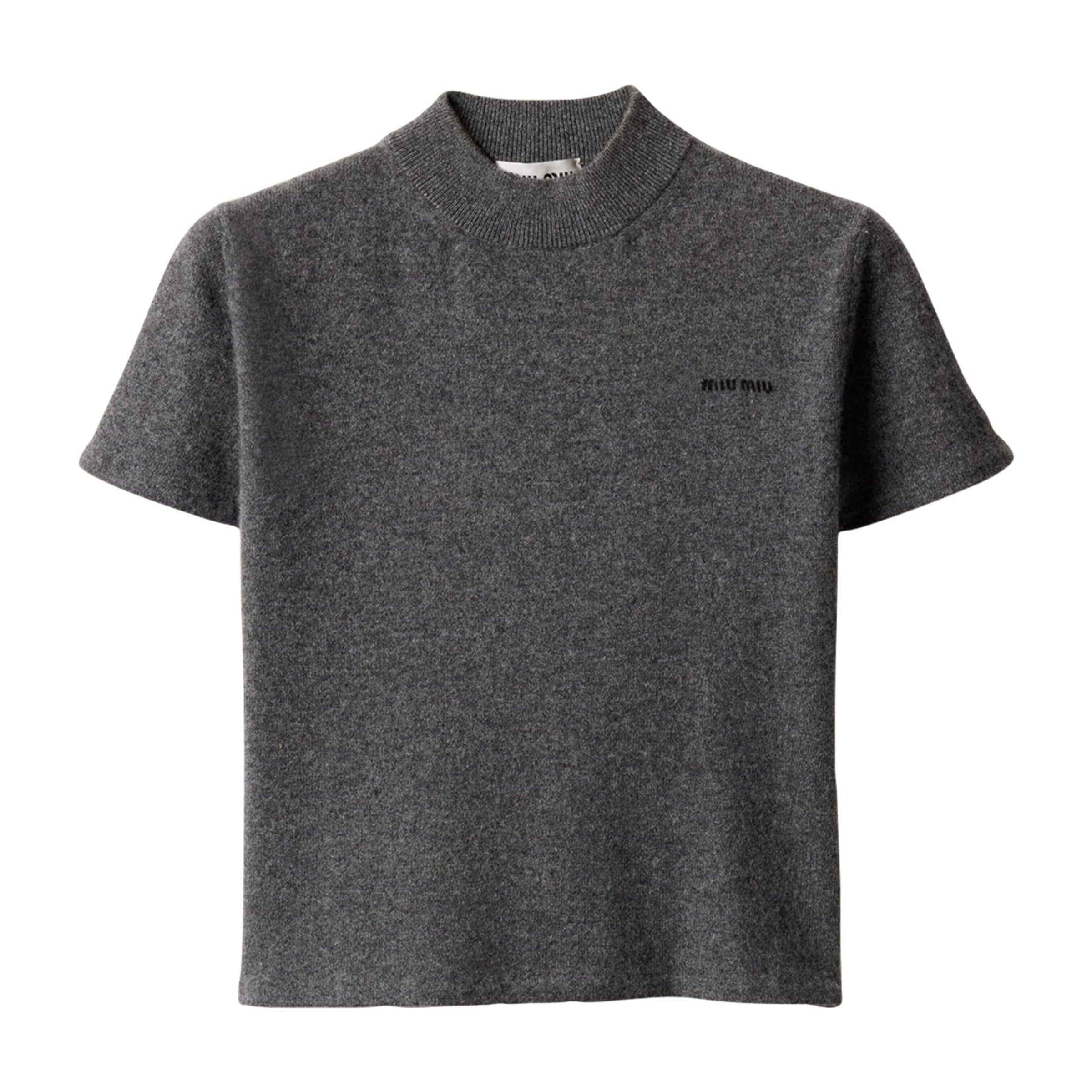 Grey Cashmere Short-Sleeve Sweater