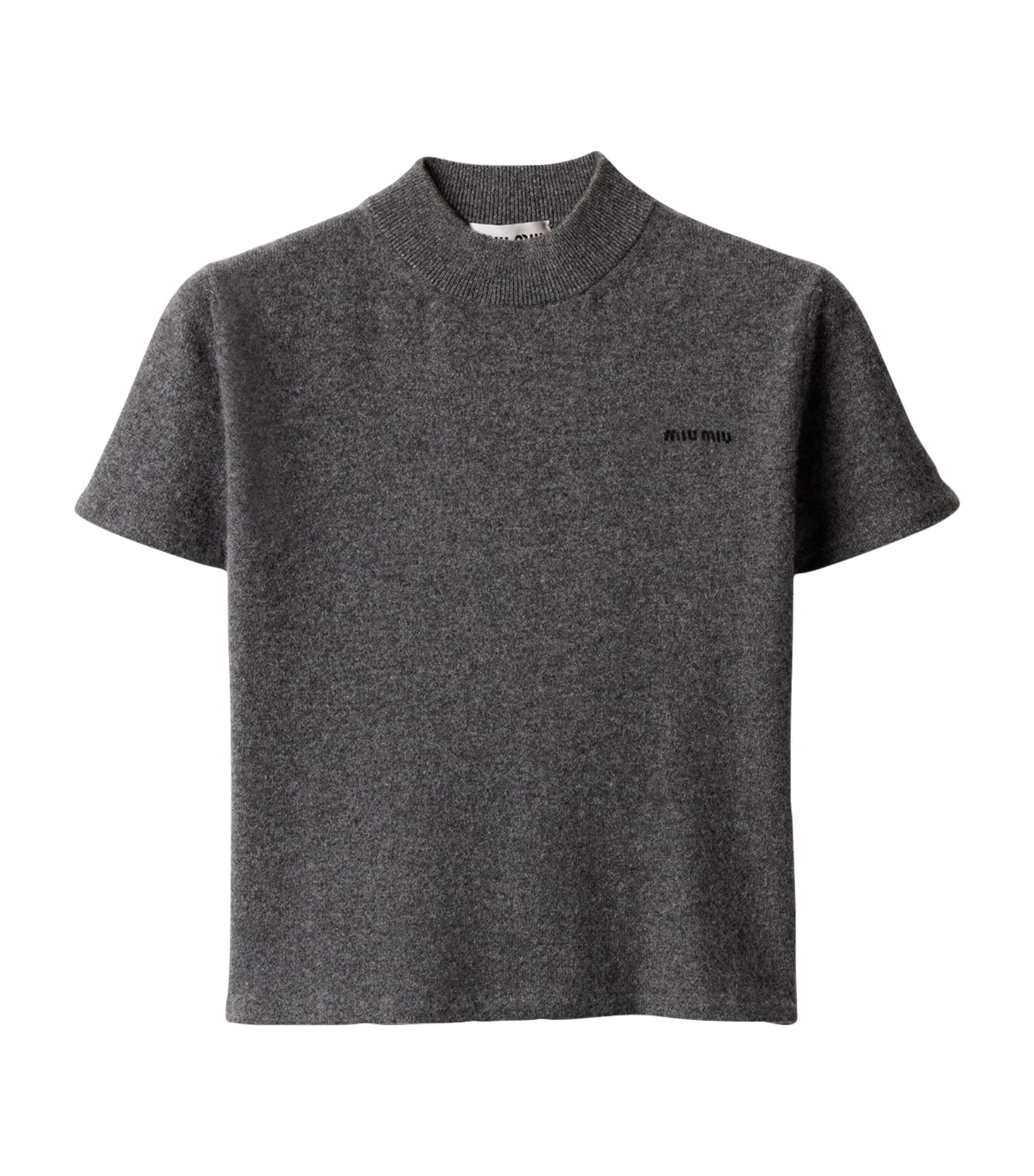 Miu Miu Grey Cashmere Short-Sleeve Sweater