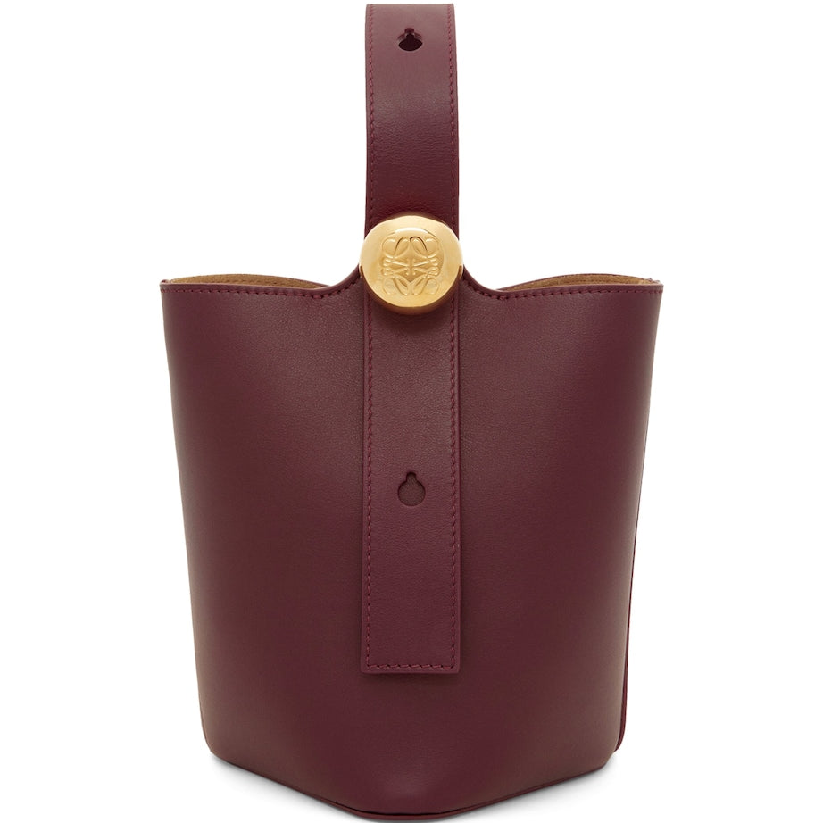 LOEWE Burgundy Mini Leather Pebble Bucket Bag