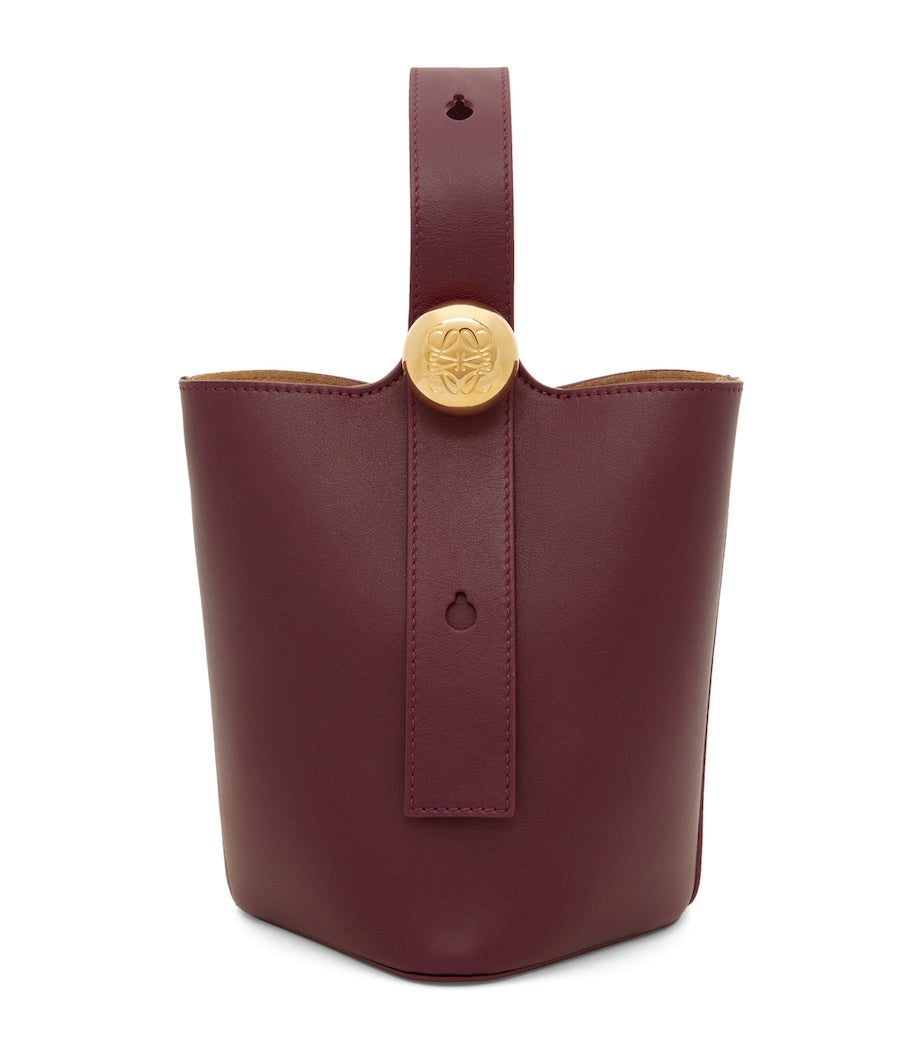LOEWE Burgundy Mini Leather Pebble Bucket Bag