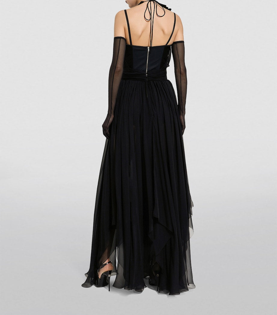 Multi Silk Rose Halterneck Gown