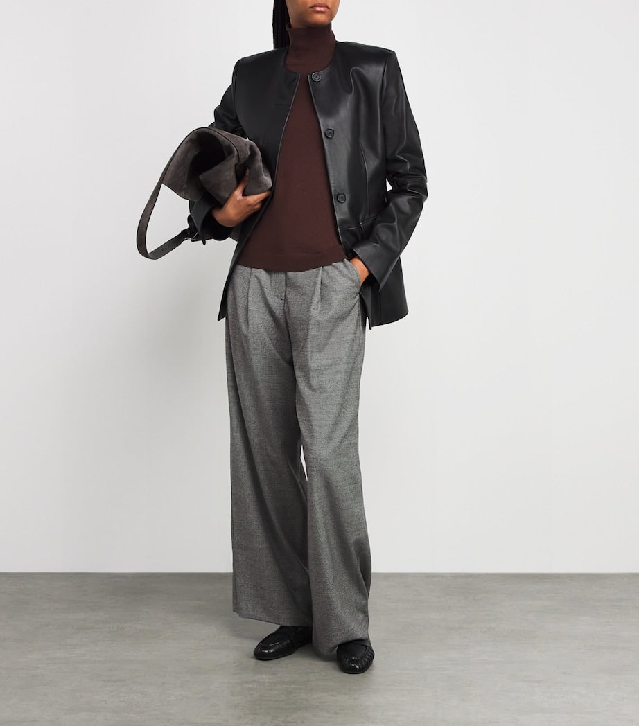 Virgin Wool Houndstooth Tailored Trousers BLACK