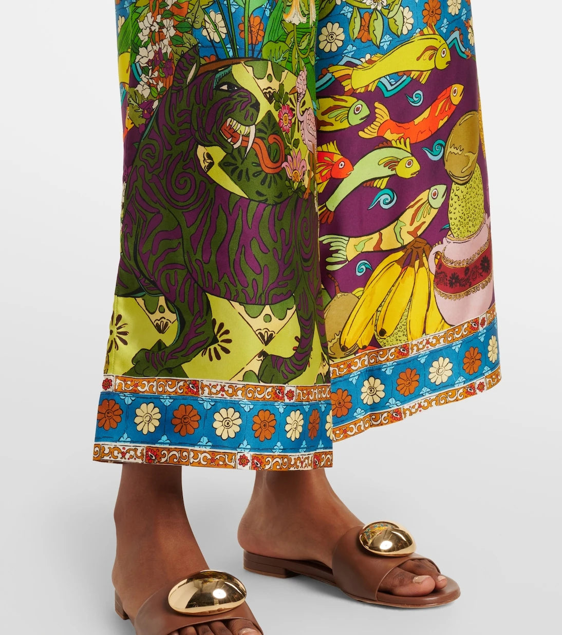 Alémais - Tiger silk twill wide-leg pants