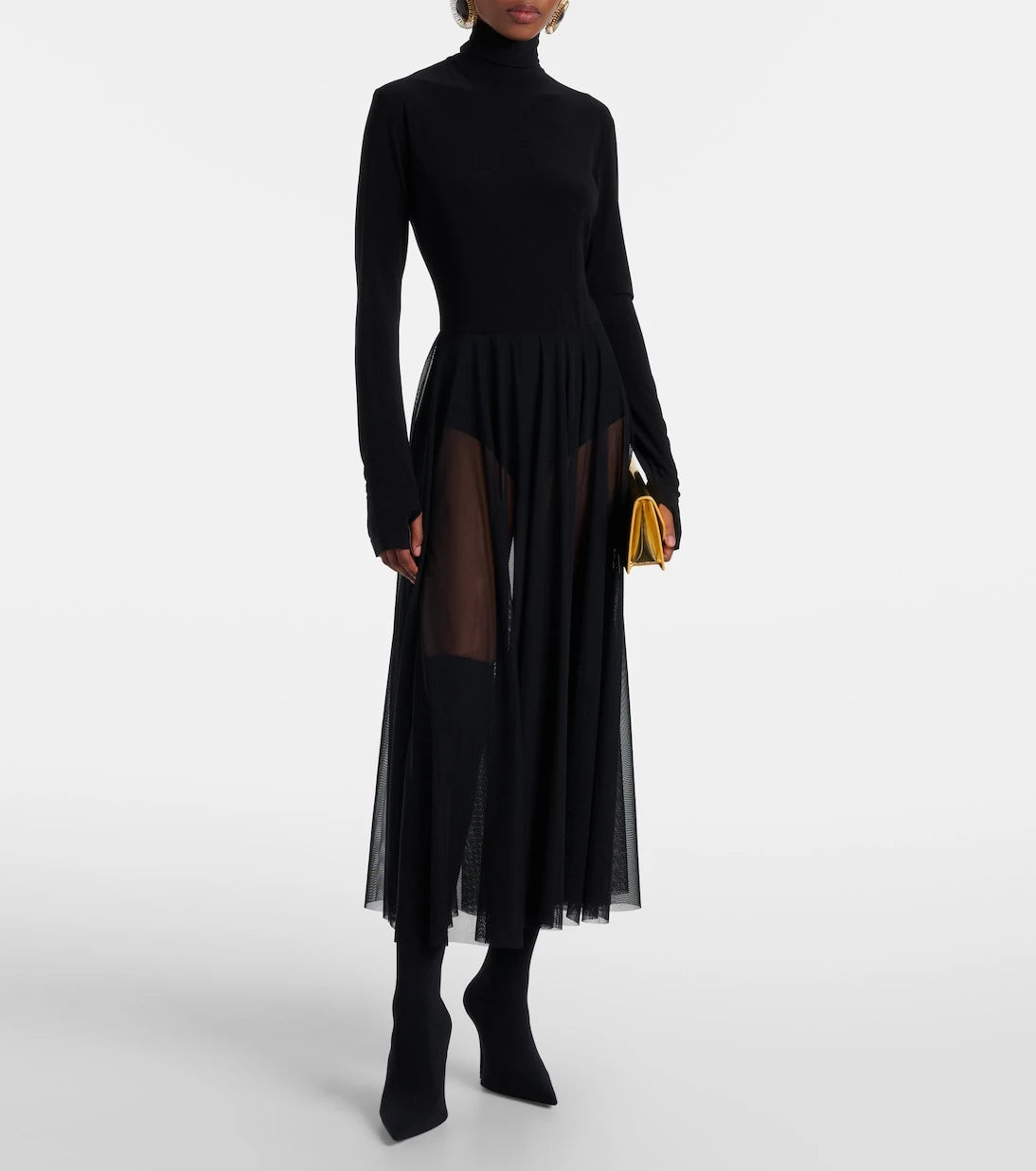 Norma Kamali - Sheer jersey and mesh midi dress