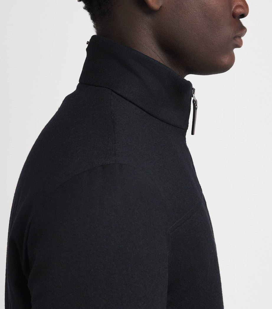 Canali Black Wool-Blend Shearling-Collar Bomber Jacket