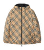 Beige Down Reversible Check Puffer Jacket