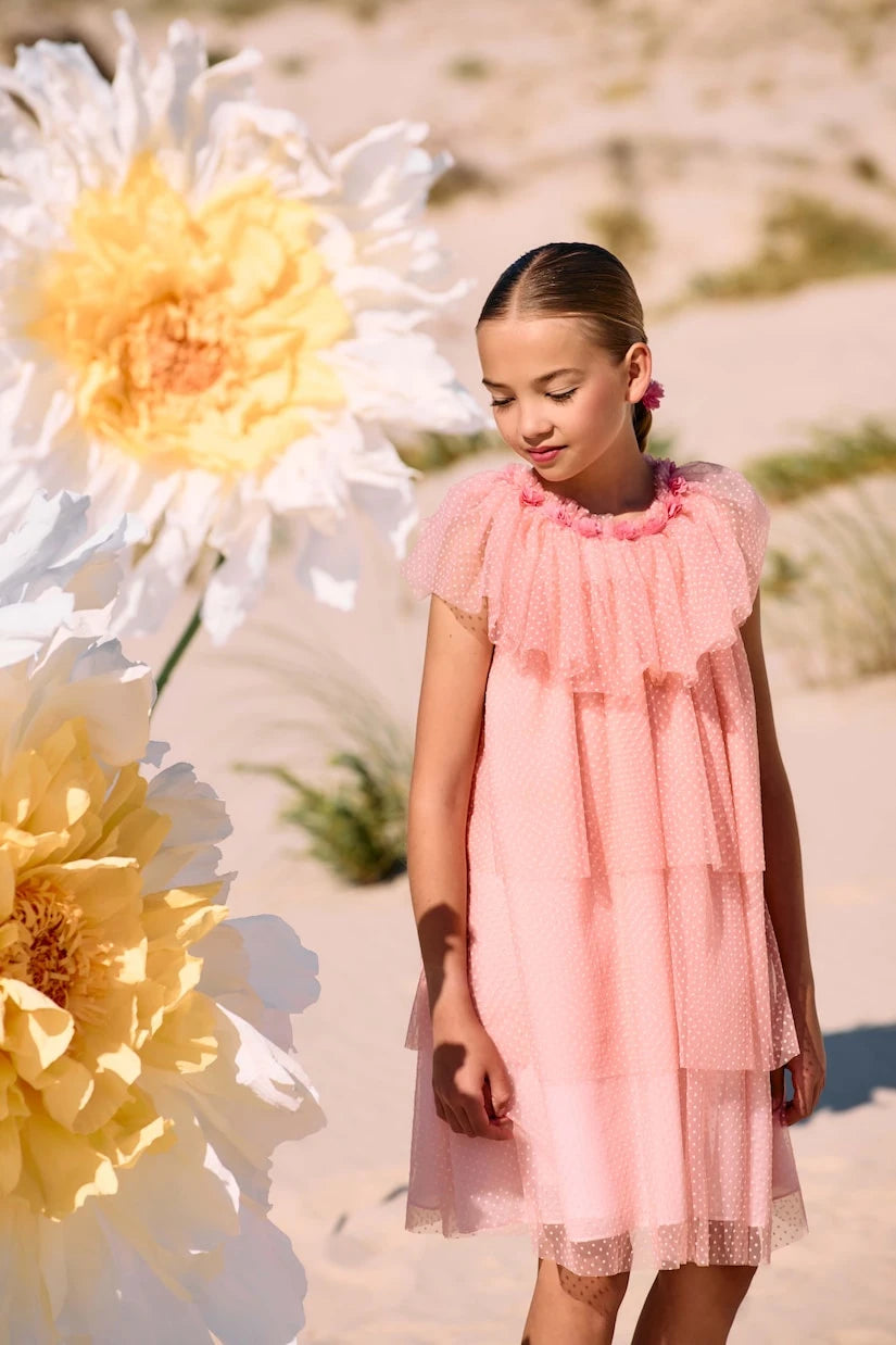 Patachou - Ruffled tiered polka-dot tulle dress
