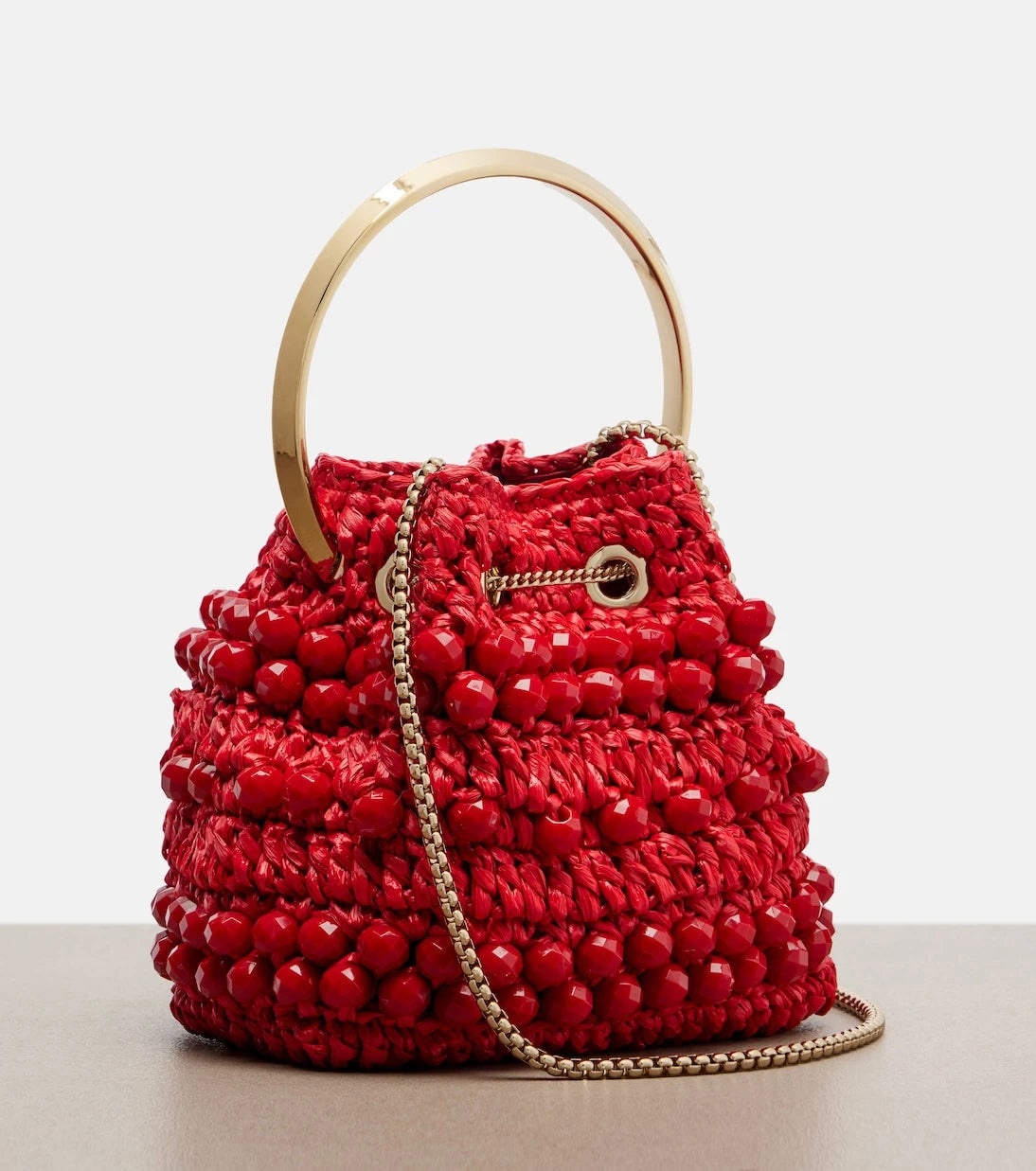 Jimmy Choo - Bon Bon Small beaded raffia bucket bag