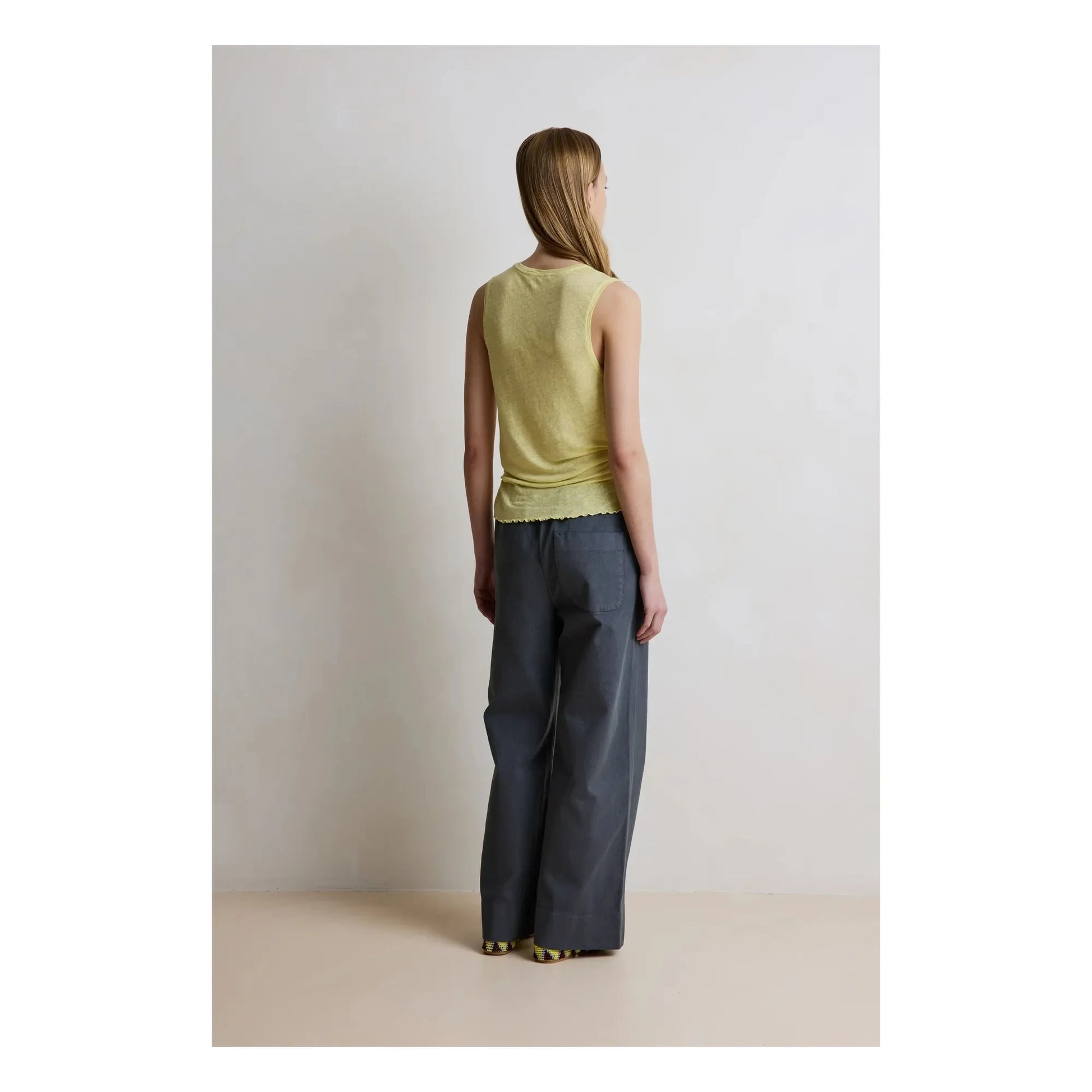 Hod - Navy linen tank top | Lemon yellow