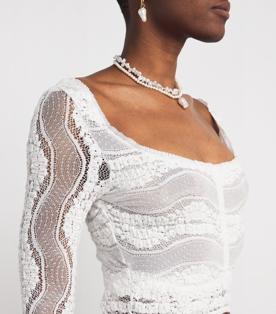 Charo Ruiz Ibiza White Knitted Briny Crop Top