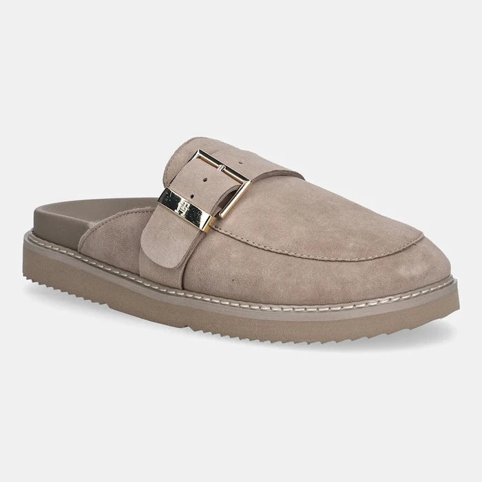 Велурени чехли Tommy Hilfiger TH BUCKLE FUR SUEDE MULE