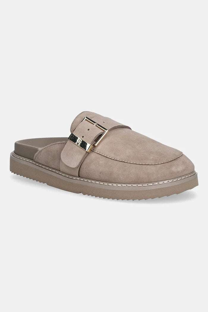 Велурени чехли Tommy Hilfiger TH BUCKLE FUR SUEDE MULE