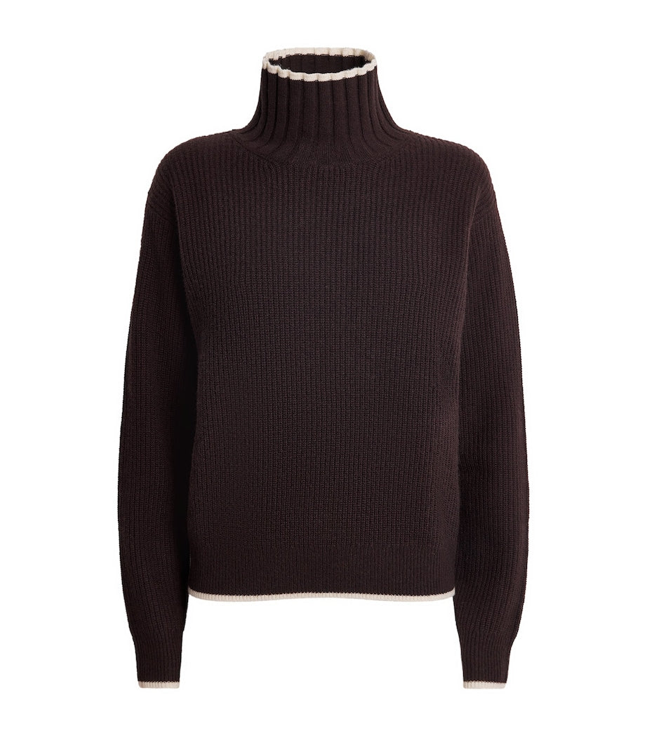Brown Wool-Cashmere High-Neck Sweater