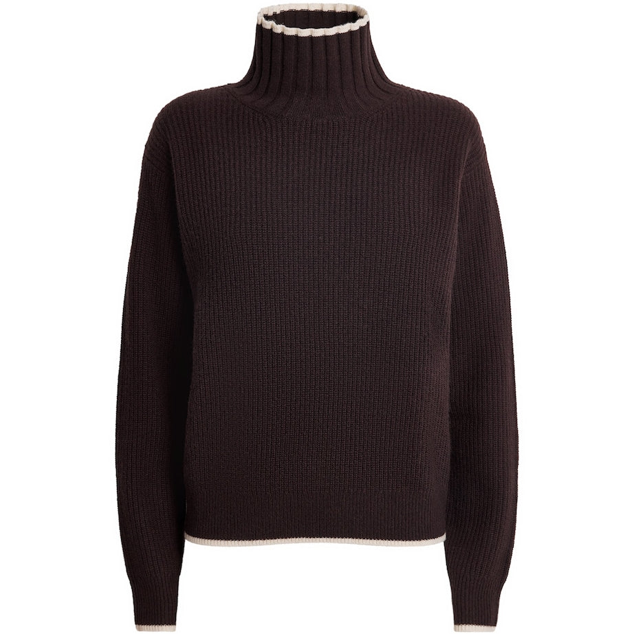 Brown Wool-Cashmere High-Neck Sweater