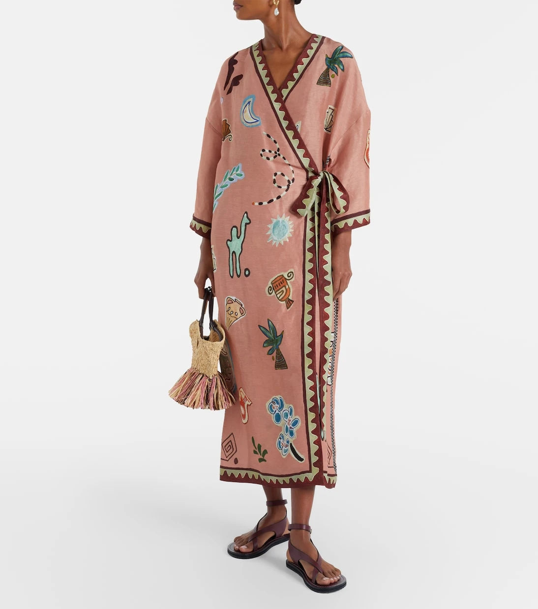 Alémais - Linen and silk-blend wrap midi dress