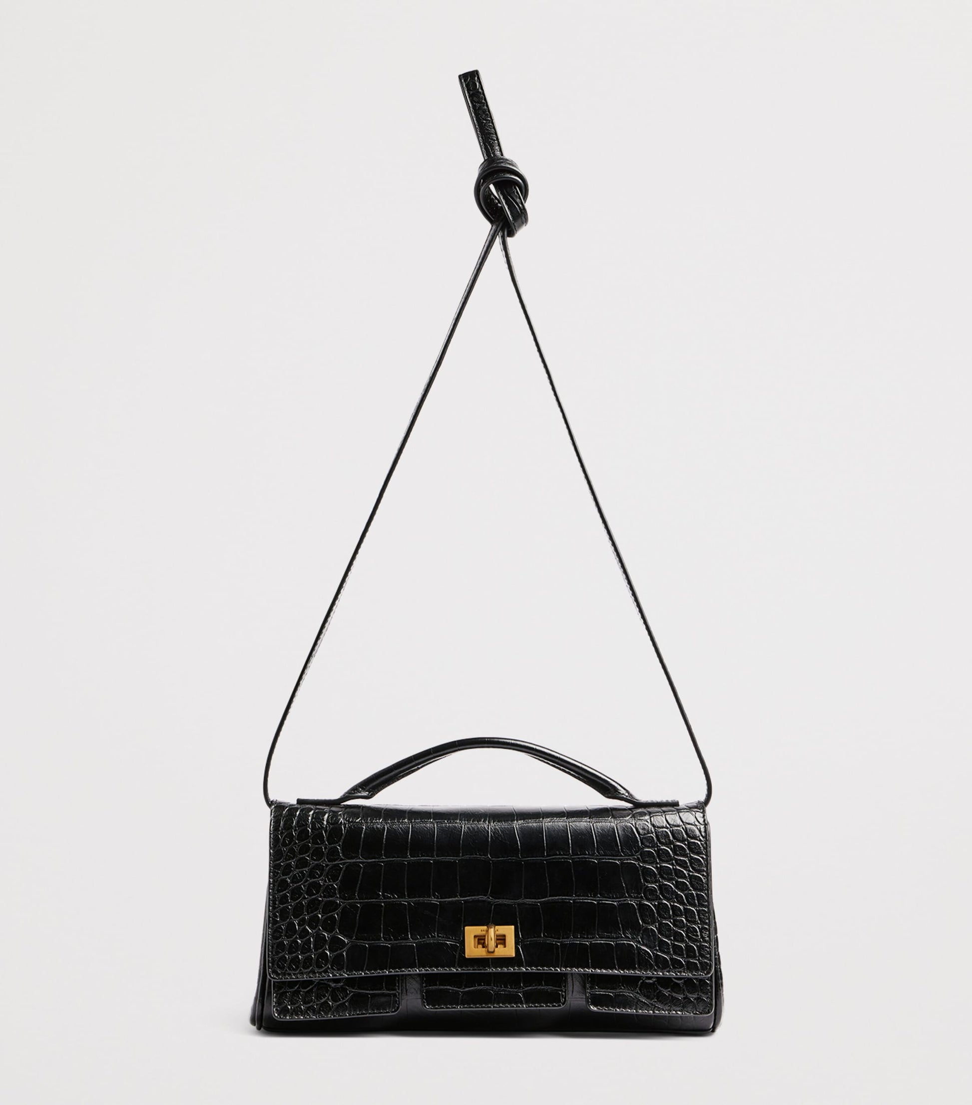 Black Croc-Embossed Calfskin Bel Air Clutch Bag