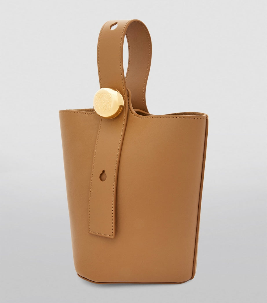 LOEWE Brown Mini Leather Pebble Bucket Bag