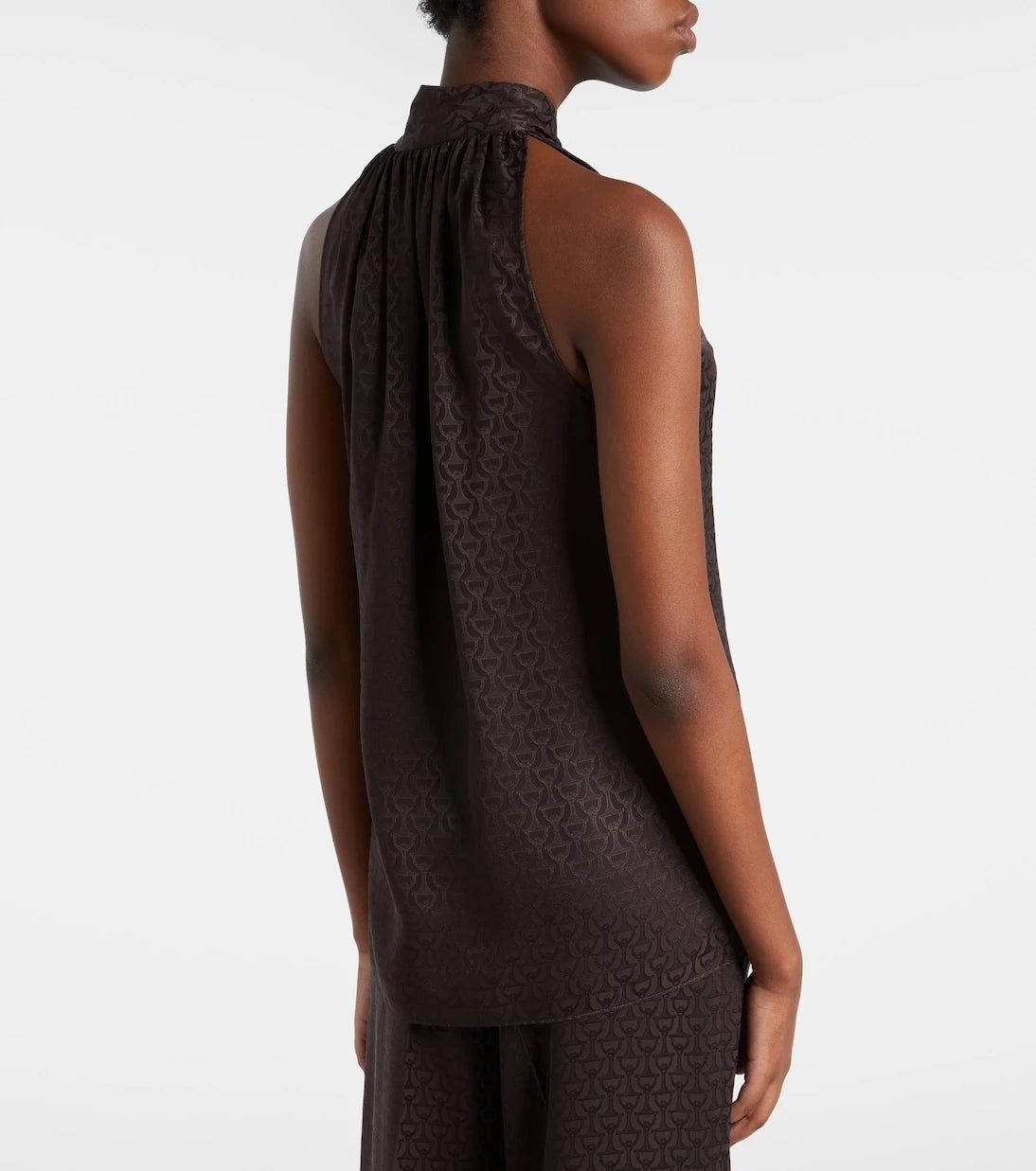 Gucci - Horsebit tie-neck silk jacquard top