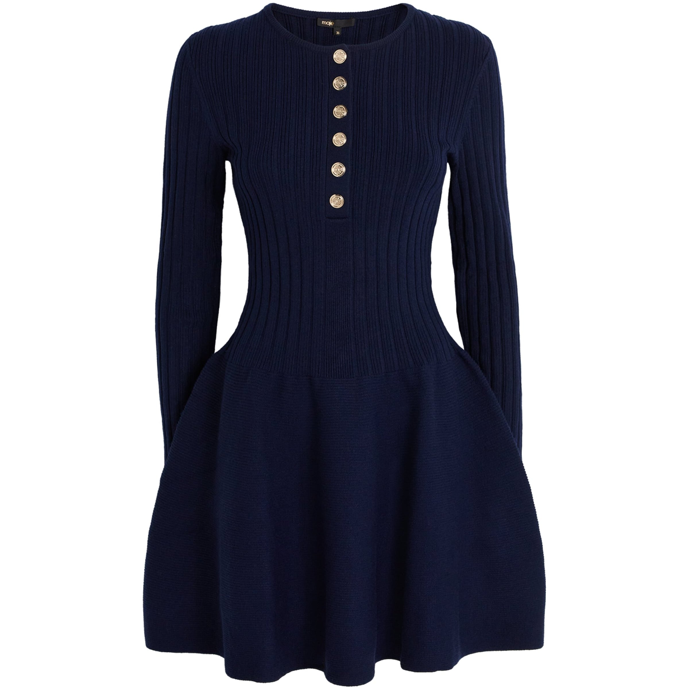 Maje Blue Ribbed Knitted Mini Dress