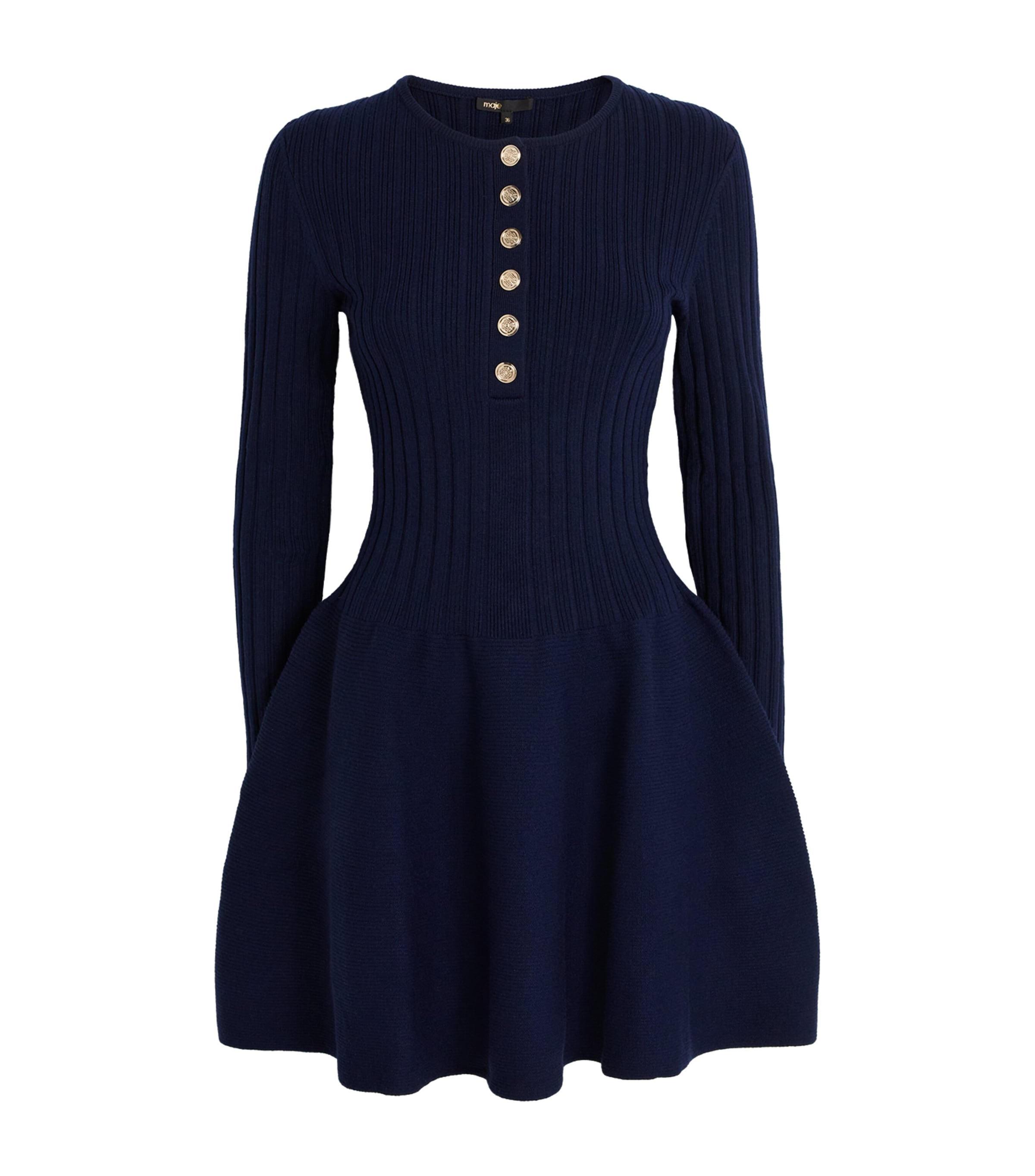 Maje Blue Ribbed Knitted Mini Dress