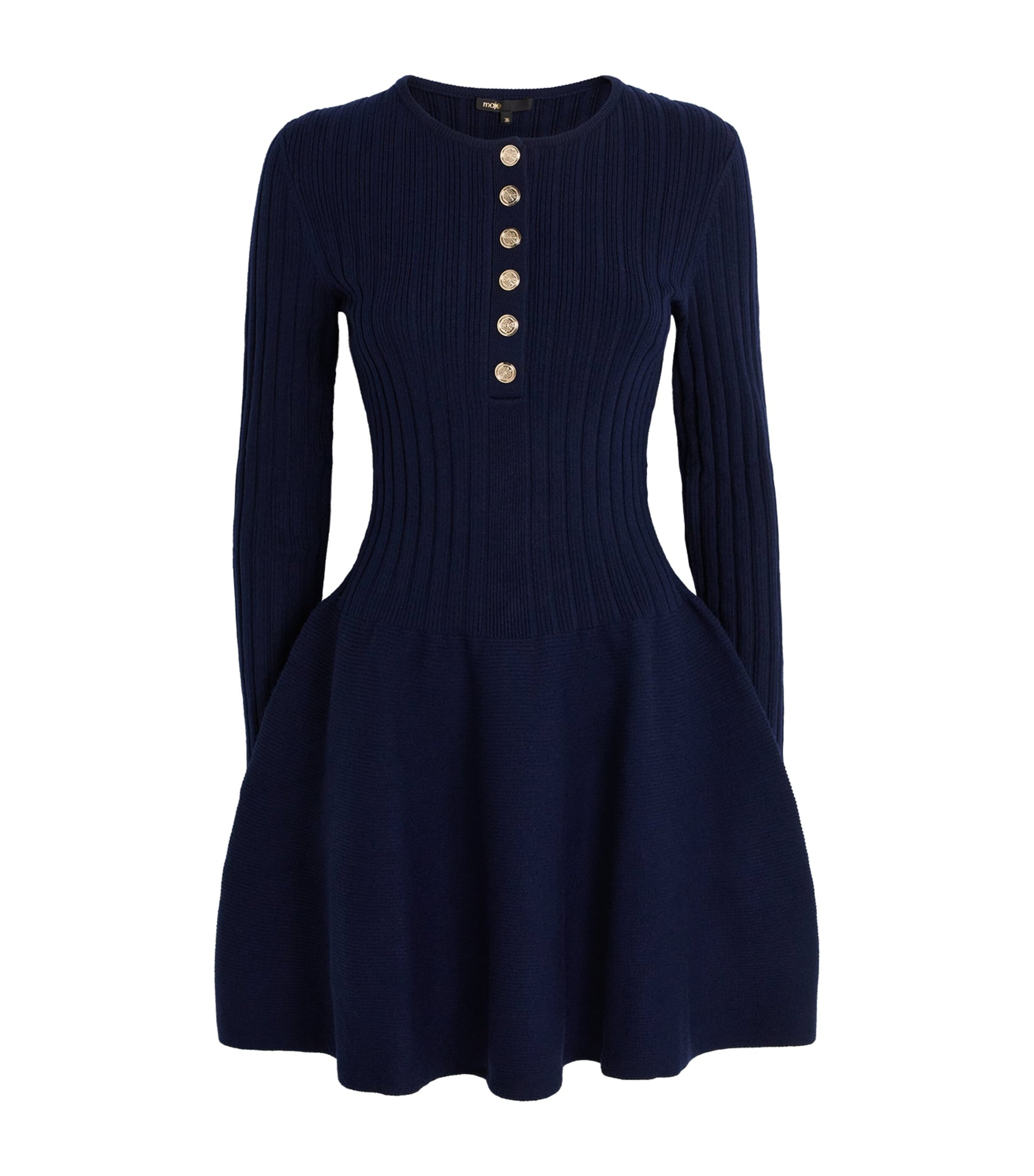 Maje Blue Ribbed Knitted Mini Dress