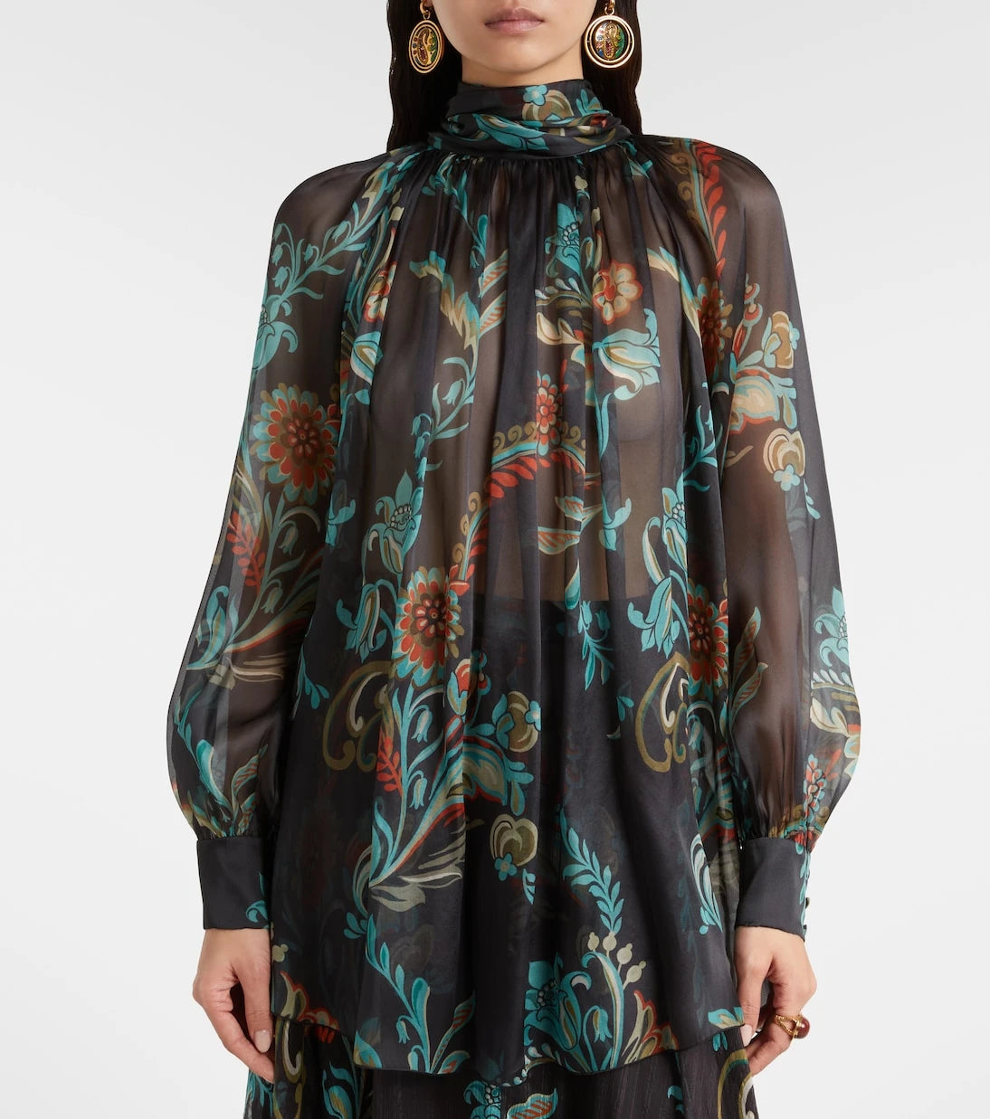 Etro - Floral sheer silk chiffon blouse