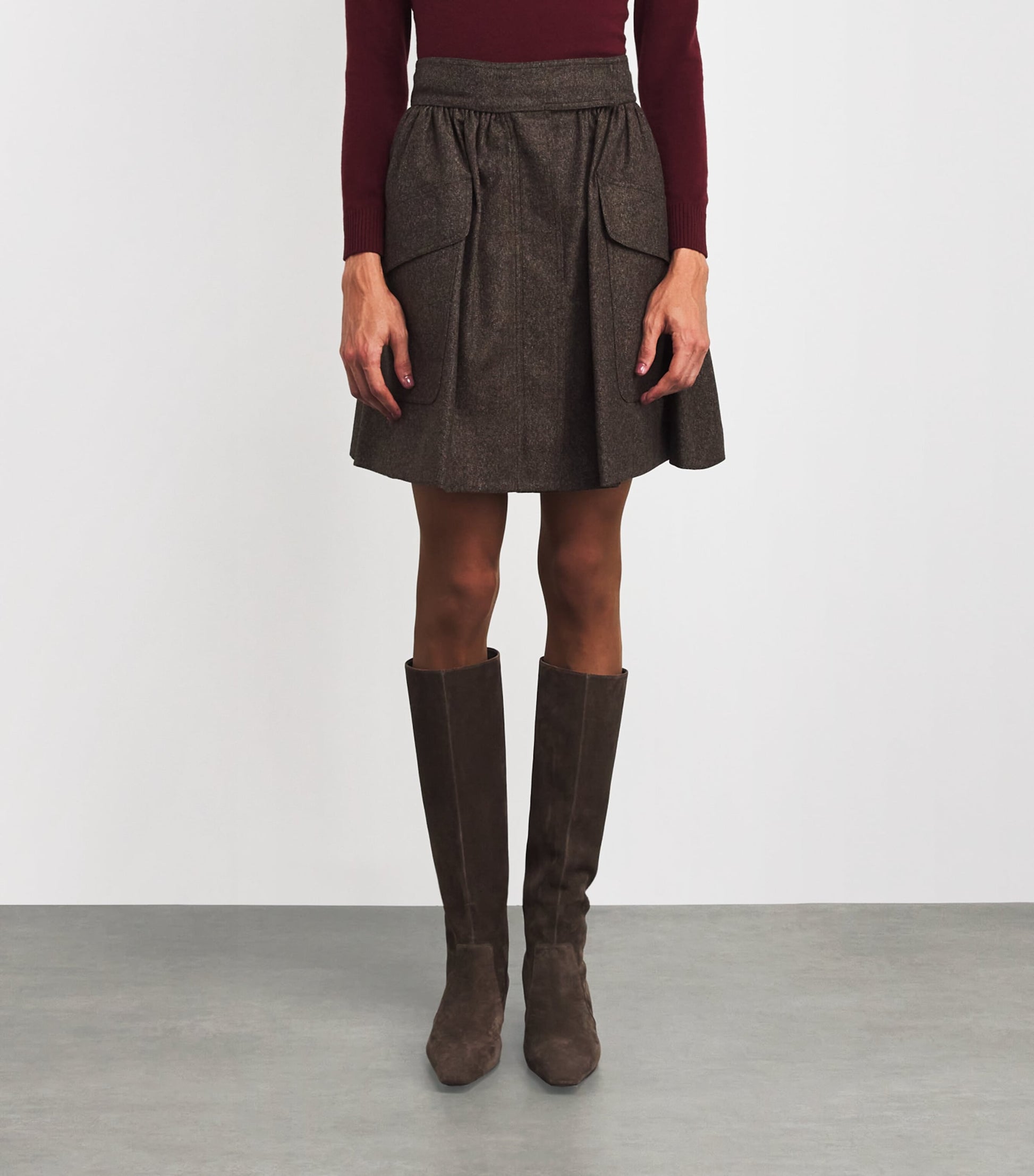Brown Virgin Wool Mini Skirt
