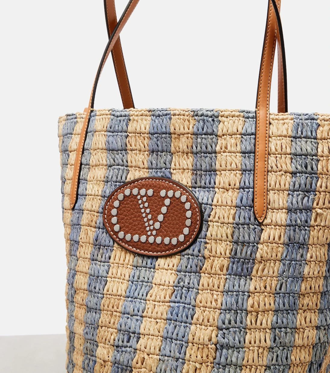 Valentino Garavani - VLogo striped raffia tote bag