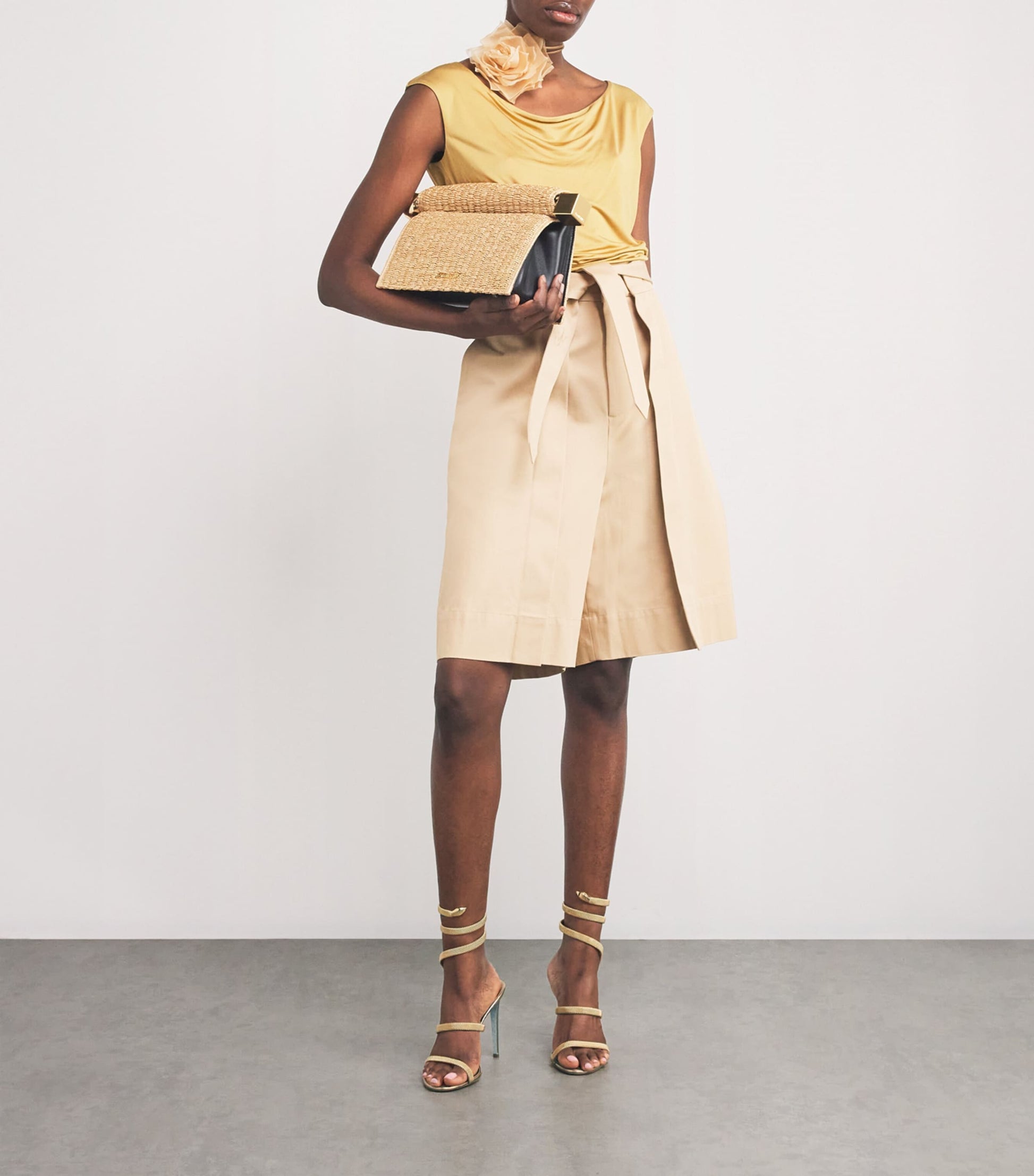 René Caovilla Gold Leather Serpent Heeled Sandals 105