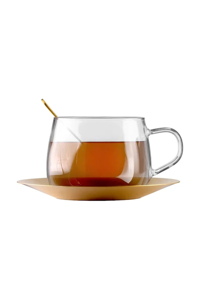 Vialli Design borosilikat camdan fincan ve tabaklı porselen fincan 400 ml