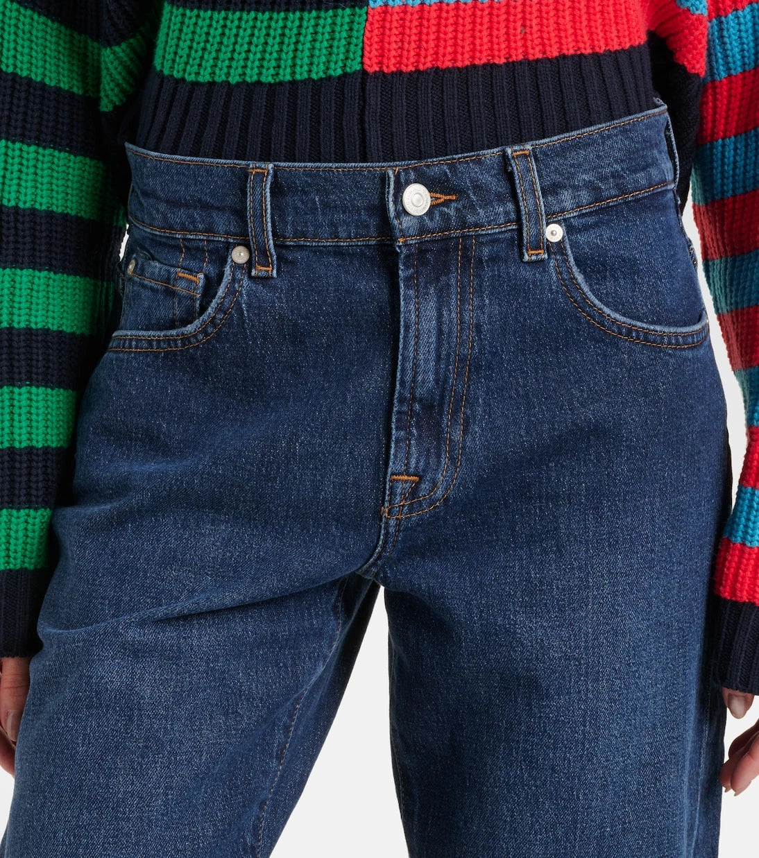 7 For All Mankind - بنطلون جينز تيس بقصّة مستقيمة وخصرٍ عالٍ