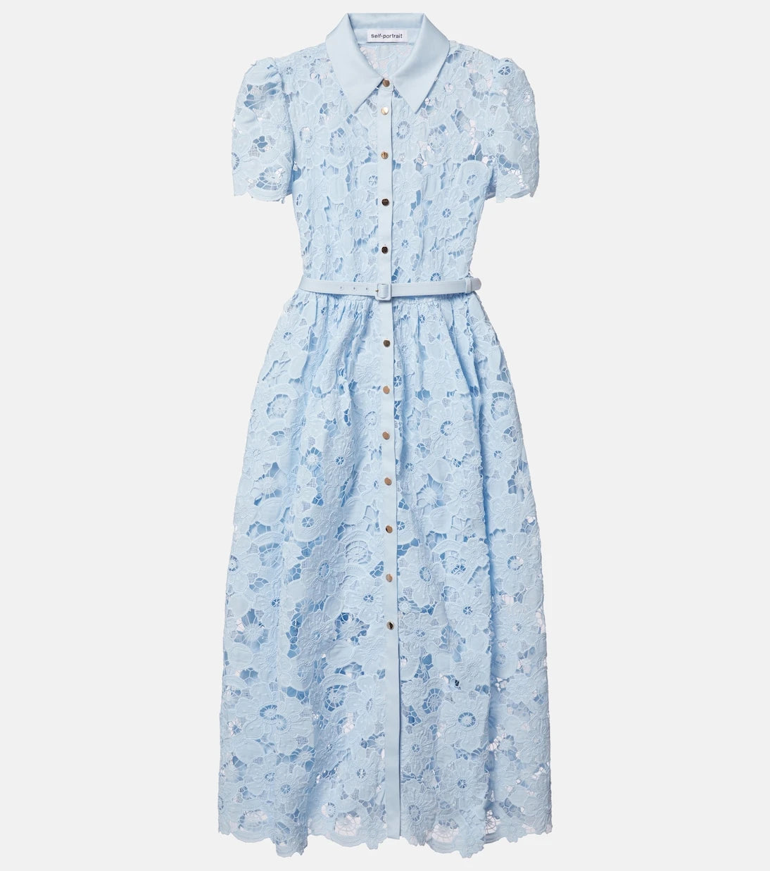 Self-Portrait - Belted lace shirt dress