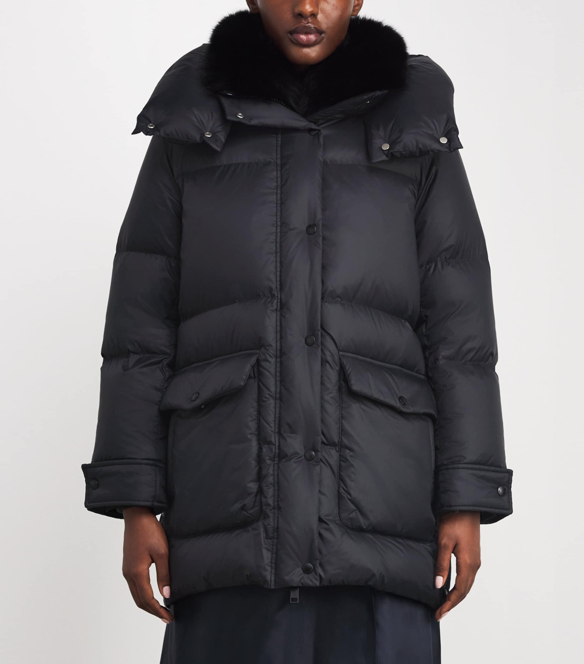 Yves Salomon Black Down Fur-Trim Adaptable Parka Coat