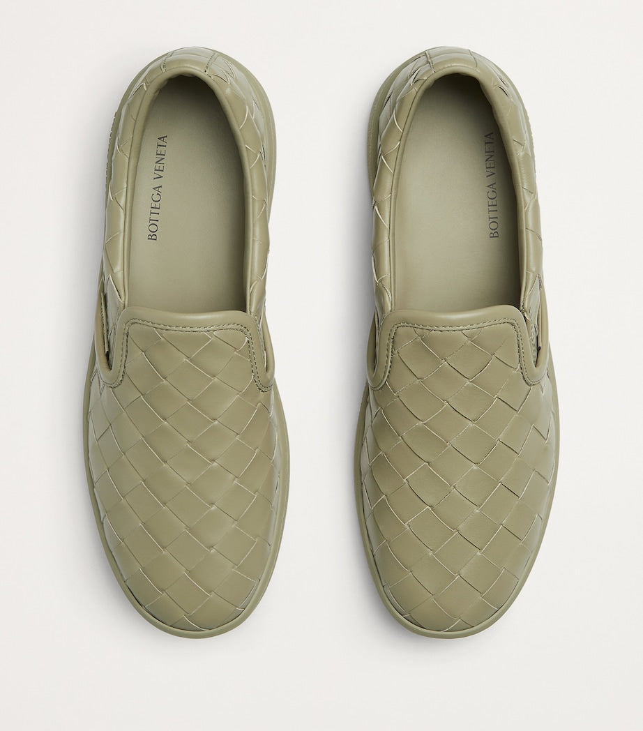 Bottega Veneta Green Leather Intrecciato Sawyer Sneakers