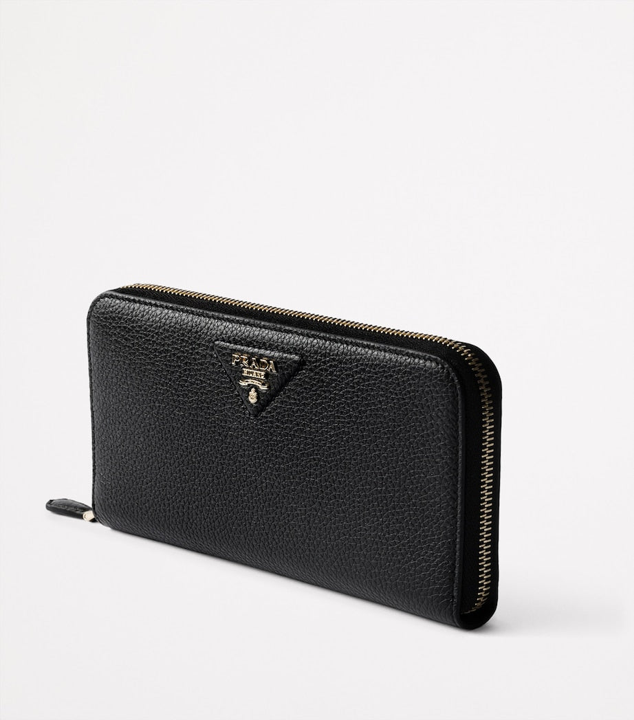Black Large Leather Zipped Wallet