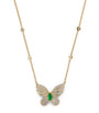 Yellow Gold, Diamond and Emerald Butterfly Necklace