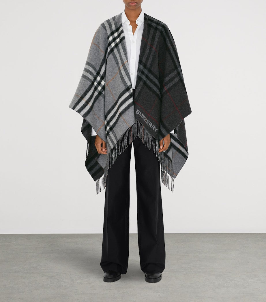 Burberry Grey Wool-Cashmere Contrast-Check Cape