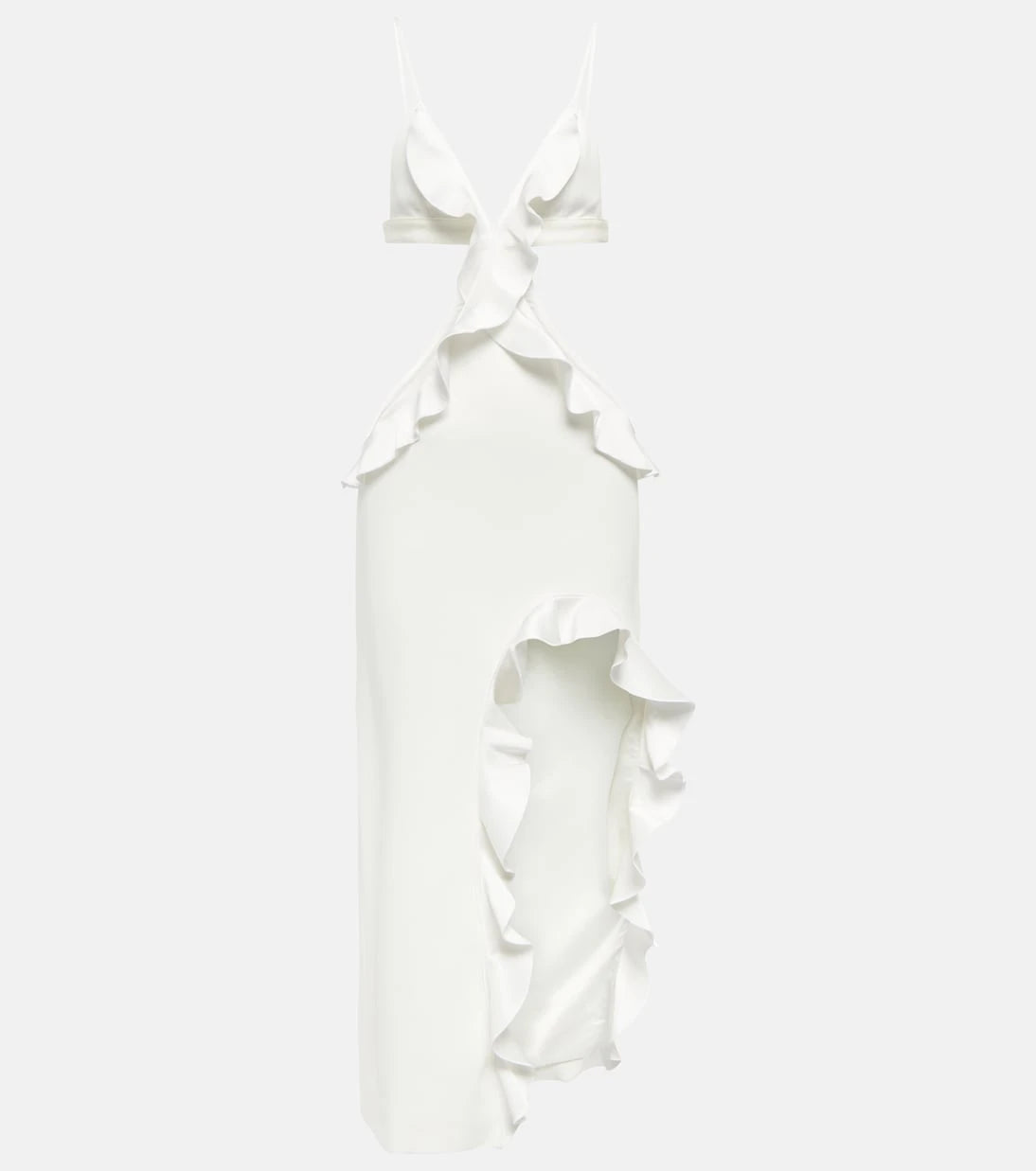 David Koma - Ruffle-trimmed asymmetrical cutout midi dress