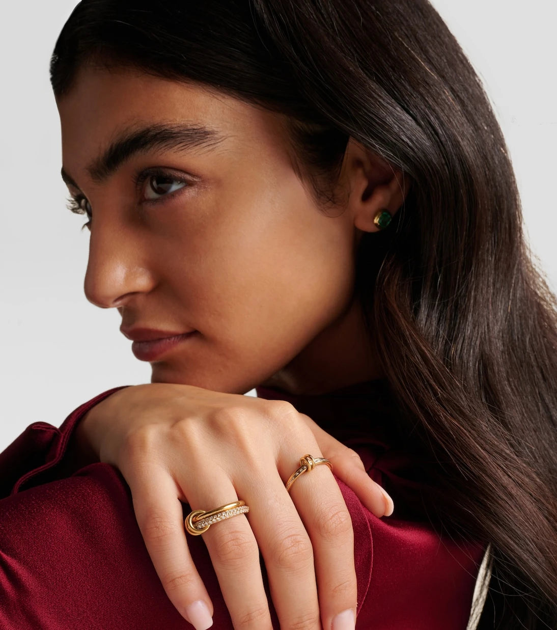Spinelli Kilcollin - Callisto 18kt gold linked rings with white diamonds