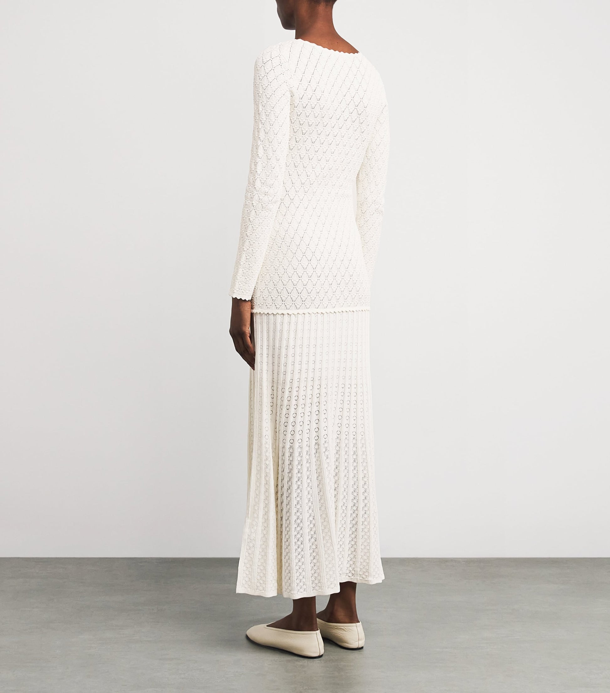 Knit V-Neck Midi Dress ECRU