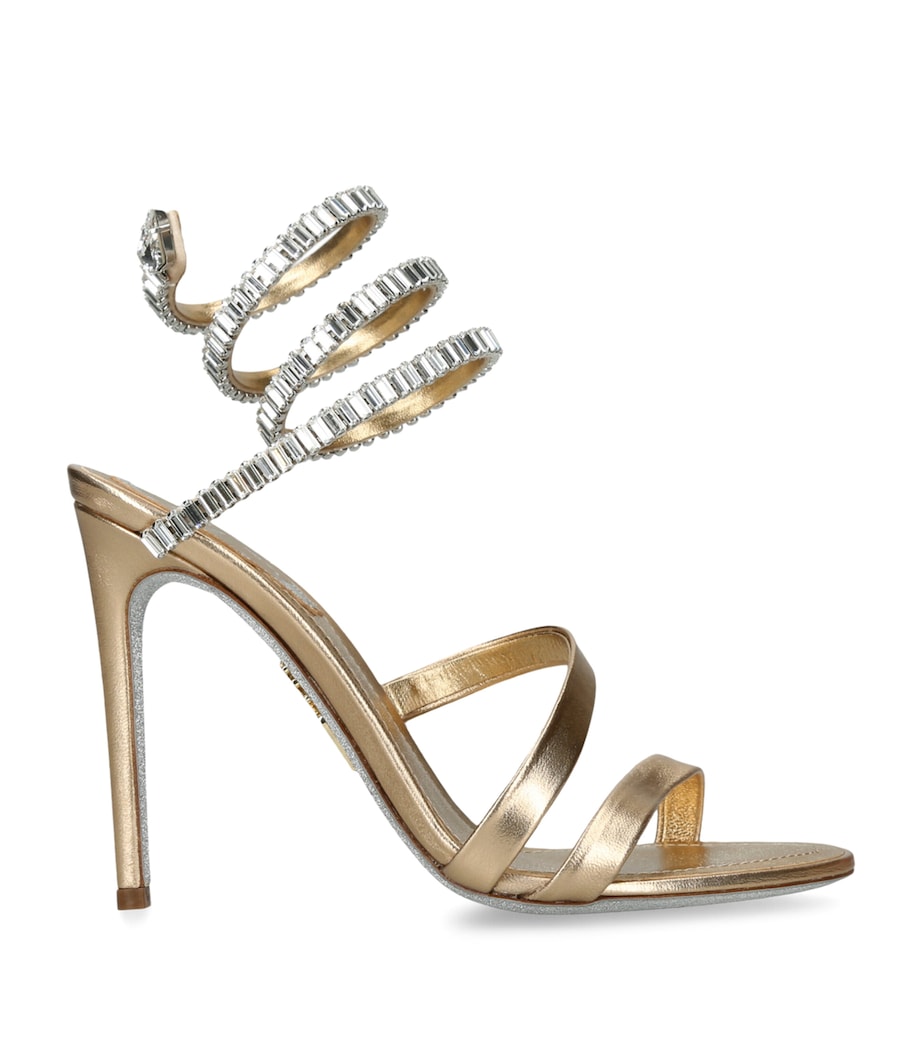 René Caovilla Gold Leather Embellished Crystal Sandals 105