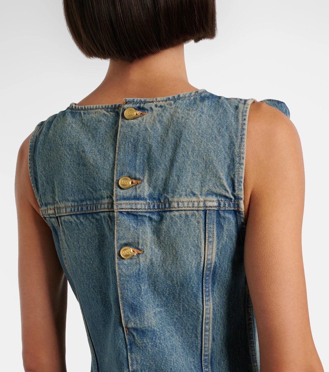 Ganni - Bow-detail denim midi dress