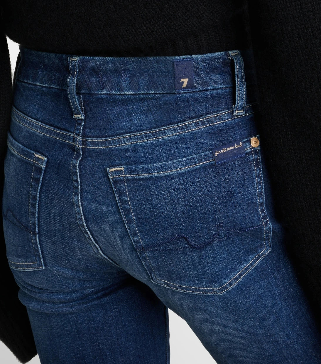 7 For All Mankind - بنطلون جينز كيمي بقصة مستقيمة وخصر مرتفع