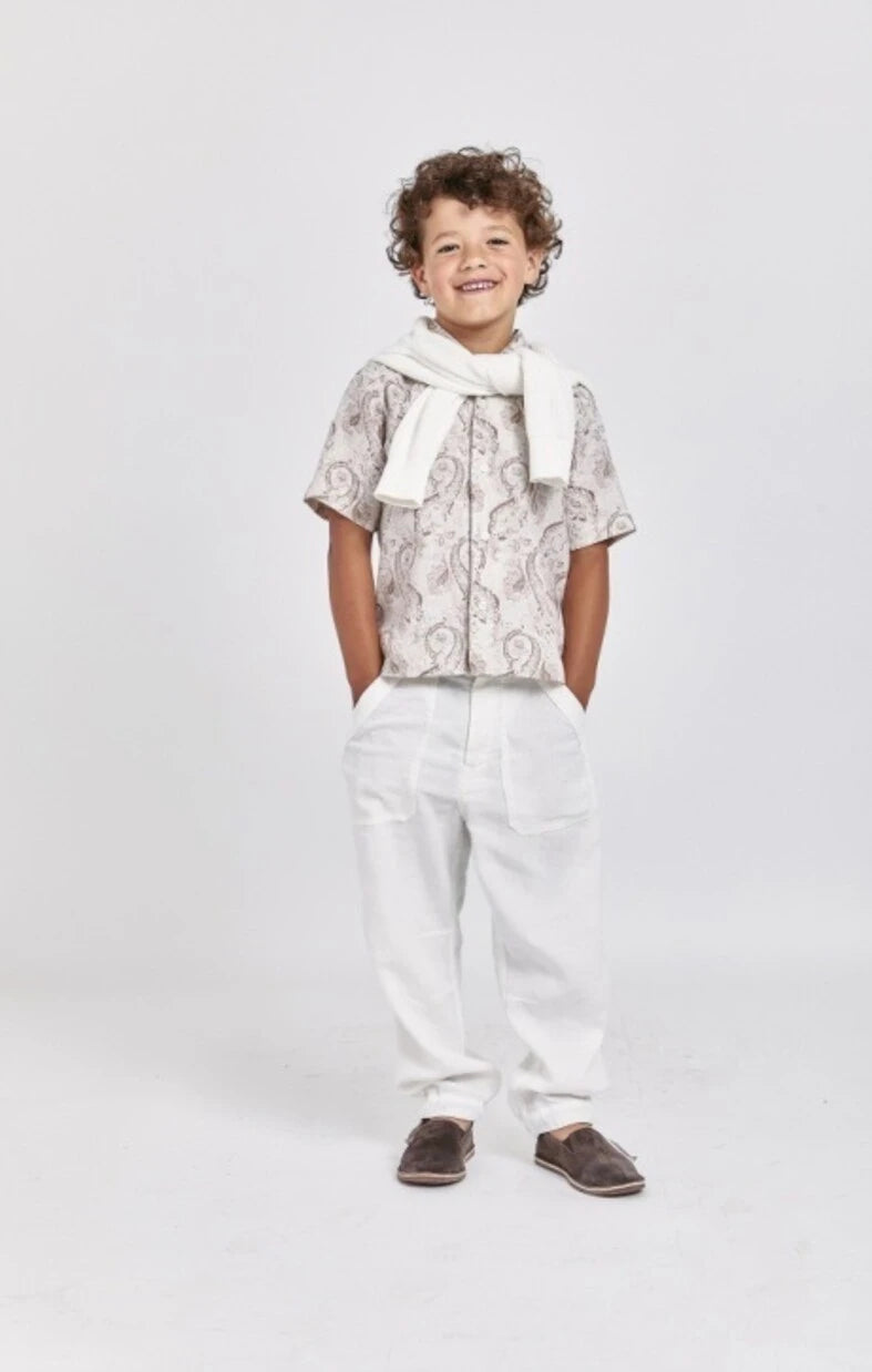 Brunello Cucinelli Kids - بنطال من مزيج الكتان المصبوغ