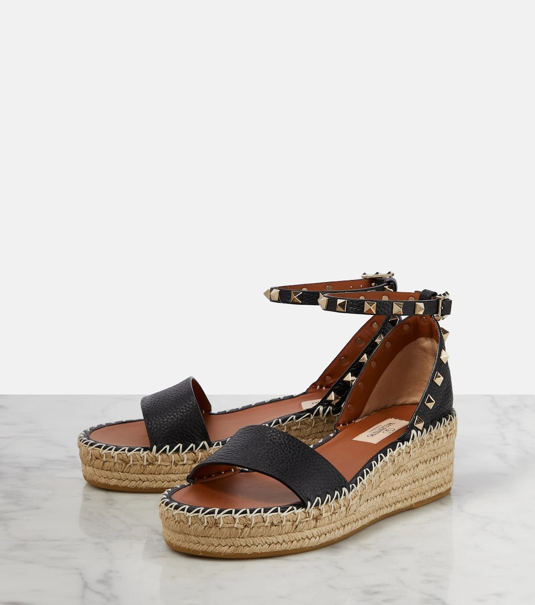 Valentino Garavani - Rockstud leather espadrille wedges