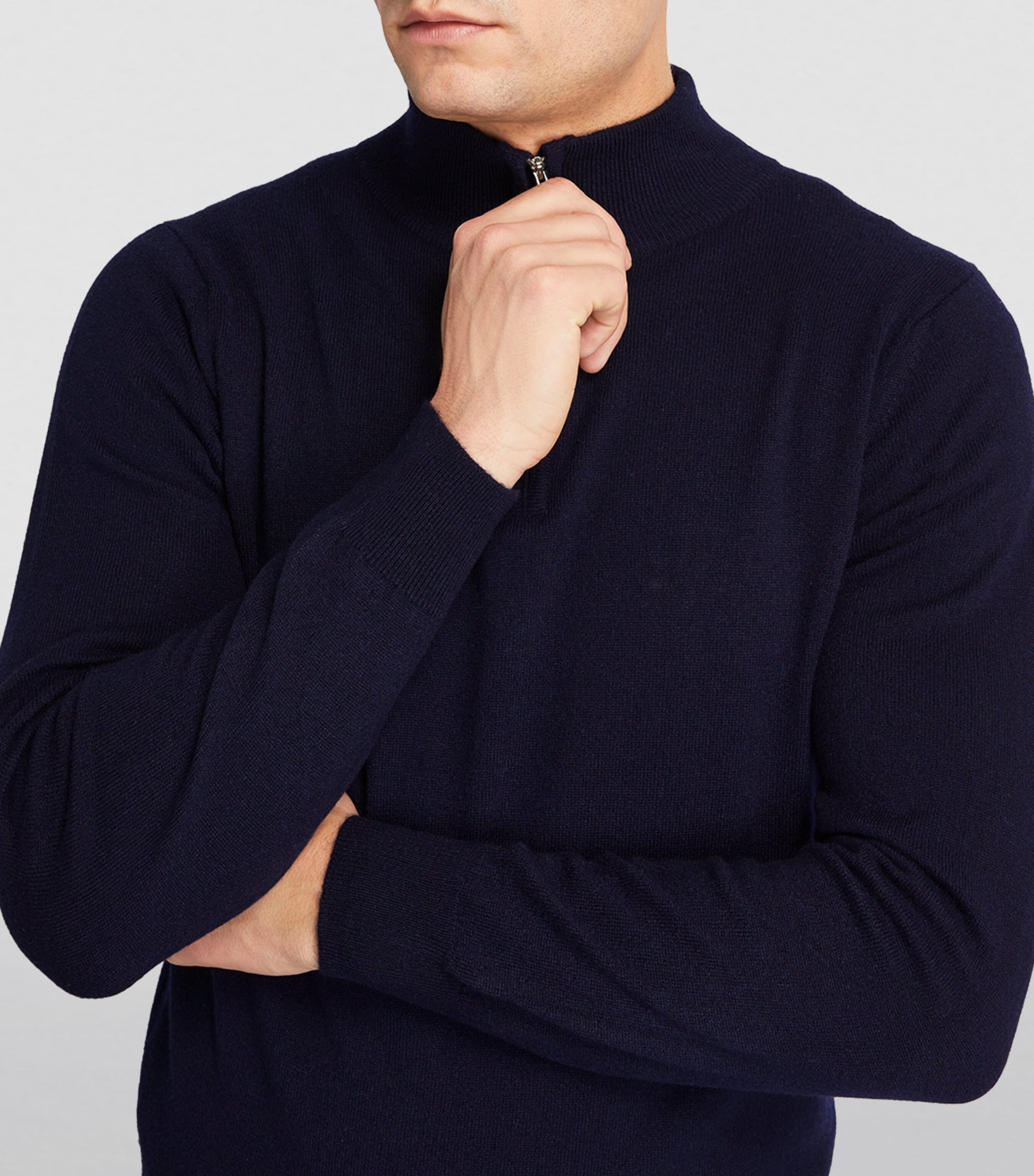 Navy Cashmere Zip-Up Sweater
