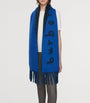 Blue Alpaca-Blend Reversible Logo Scarf